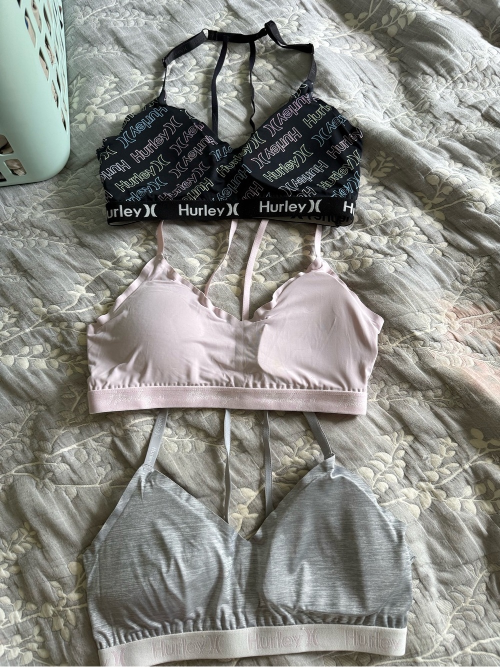 Hurley Bralette Set - Black, Light Pink & Heather Gray